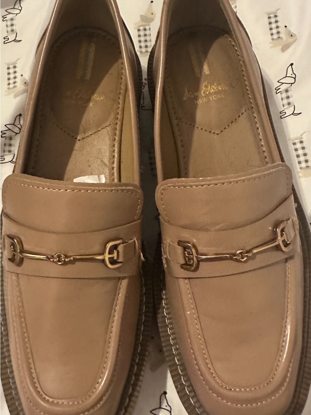 Sam Edelman Nude Tan Leather Lug Loafers with Gold Bit